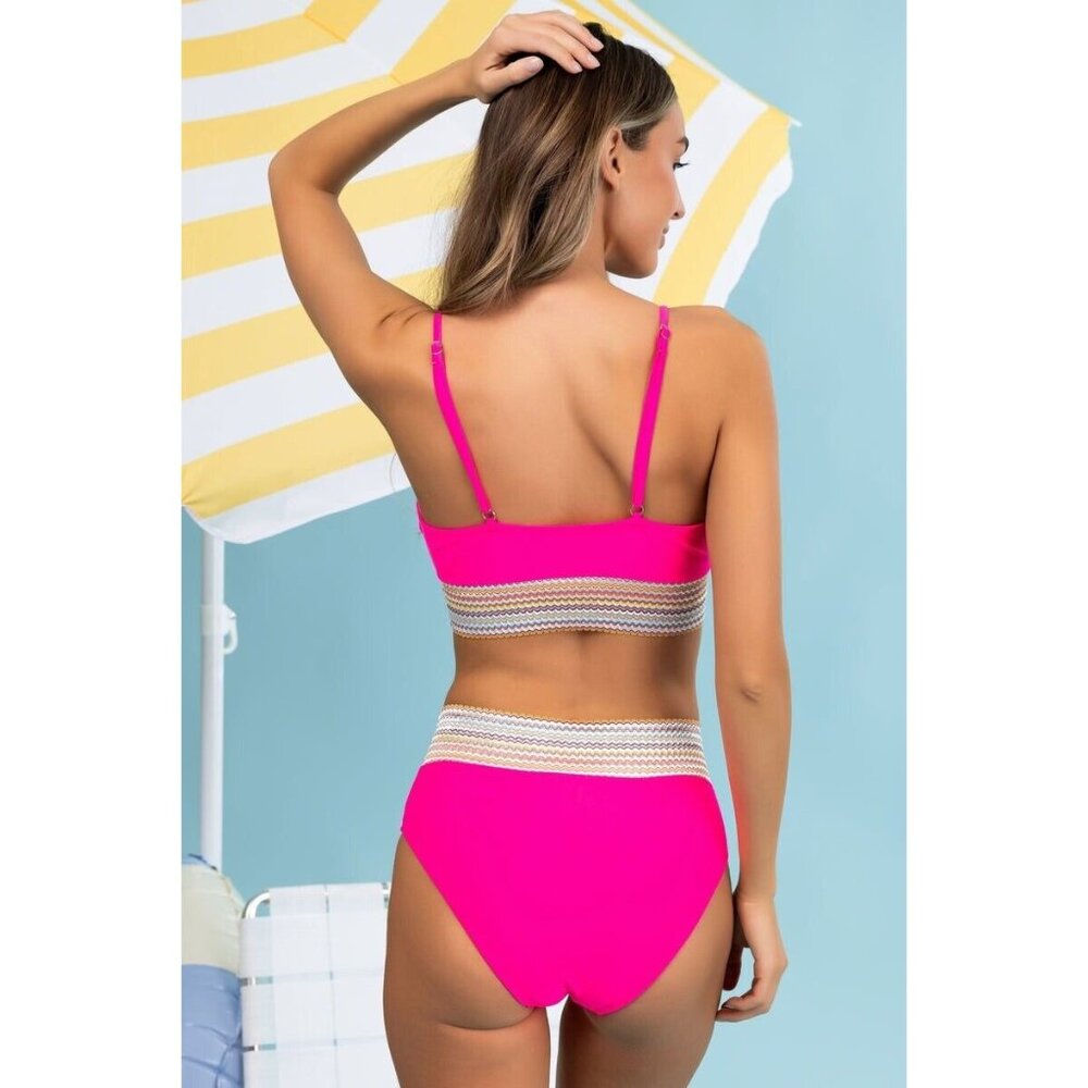 Neon Magenta Women's Side Tie Bikini Bottom Size L Strip Trim New